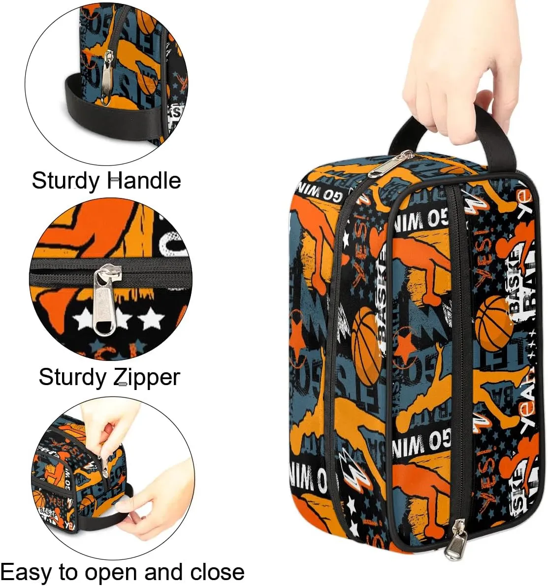 Travel Toiletry Bag for Boys Kids, Basketball Waterproof Hanging Dopp Kit for Teens Men, Cool Carrying Case Compatible with Nintendo Switch and New Switch OLED Console