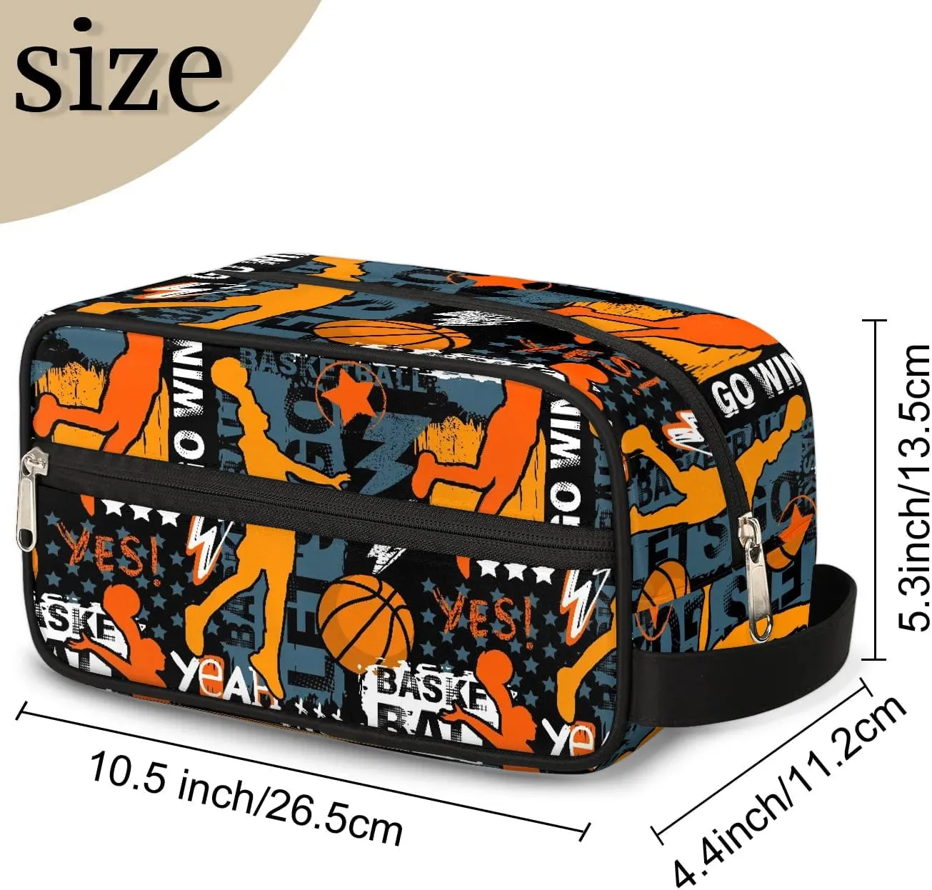 Travel Toiletry Bag for Boys Kids, Basketball Waterproof Hanging Dopp Kit for Teens Men, Cool Carrying Case Compatible with Nintendo Switch and New Switch OLED Console