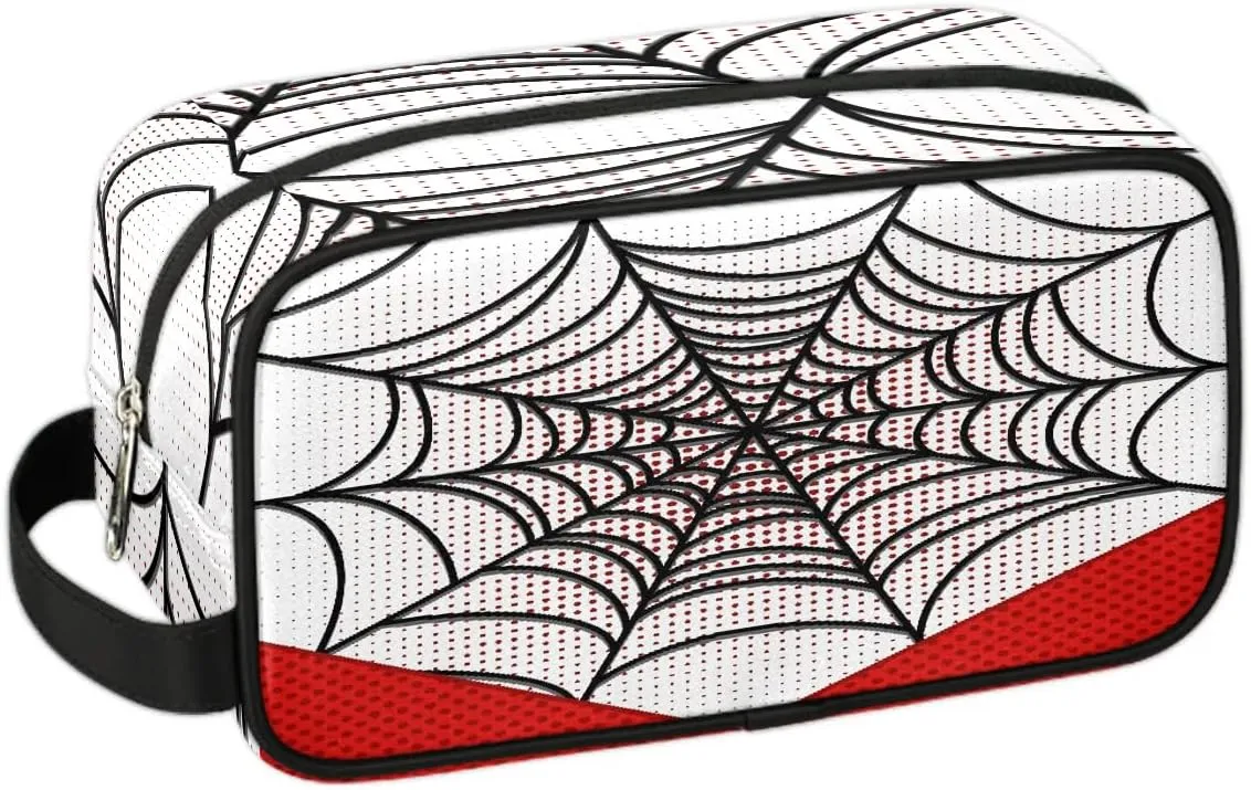 Travel Toiletry Bag for Boys Kids, White Spider Web Waterproof Hanging Dopp Kit for Teens Men, Cool Carrying Case Compatible with Nintendo Switch and New Switch OLED Console