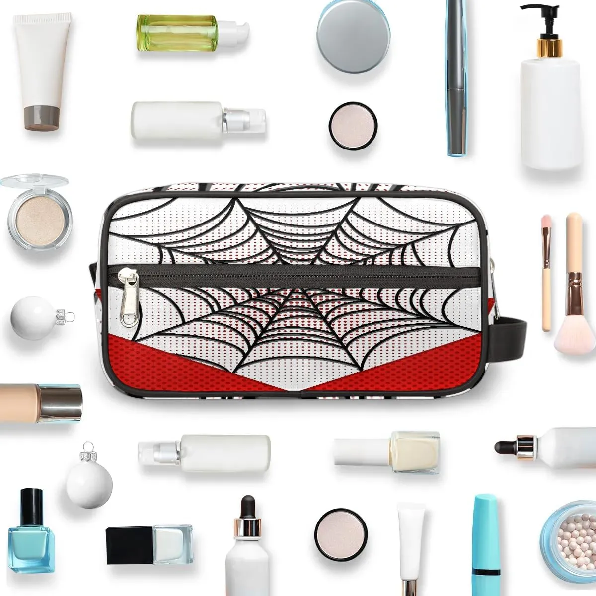 Travel Toiletry Bag for Boys Kids, White Spider Web Waterproof Hanging Dopp Kit for Teens Men, Cool Carrying Case Compatible with Nintendo Switch and New Switch OLED Console
