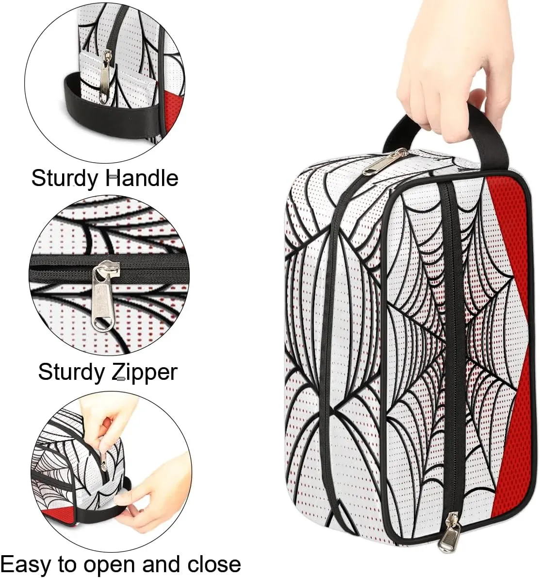 Travel Toiletry Bag for Boys Kids, White Spider Web Waterproof Hanging Dopp Kit for Teens Men, Cool Carrying Case Compatible with Nintendo Switch and New Switch OLED Console