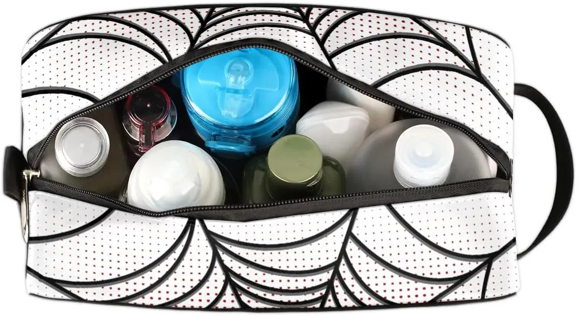Travel Toiletry Bag for Boys Kids, White Spider Web Waterproof Hanging Dopp Kit for Teens Men, Cool Carrying Case Compatible with Nintendo Switch and New Switch OLED Console