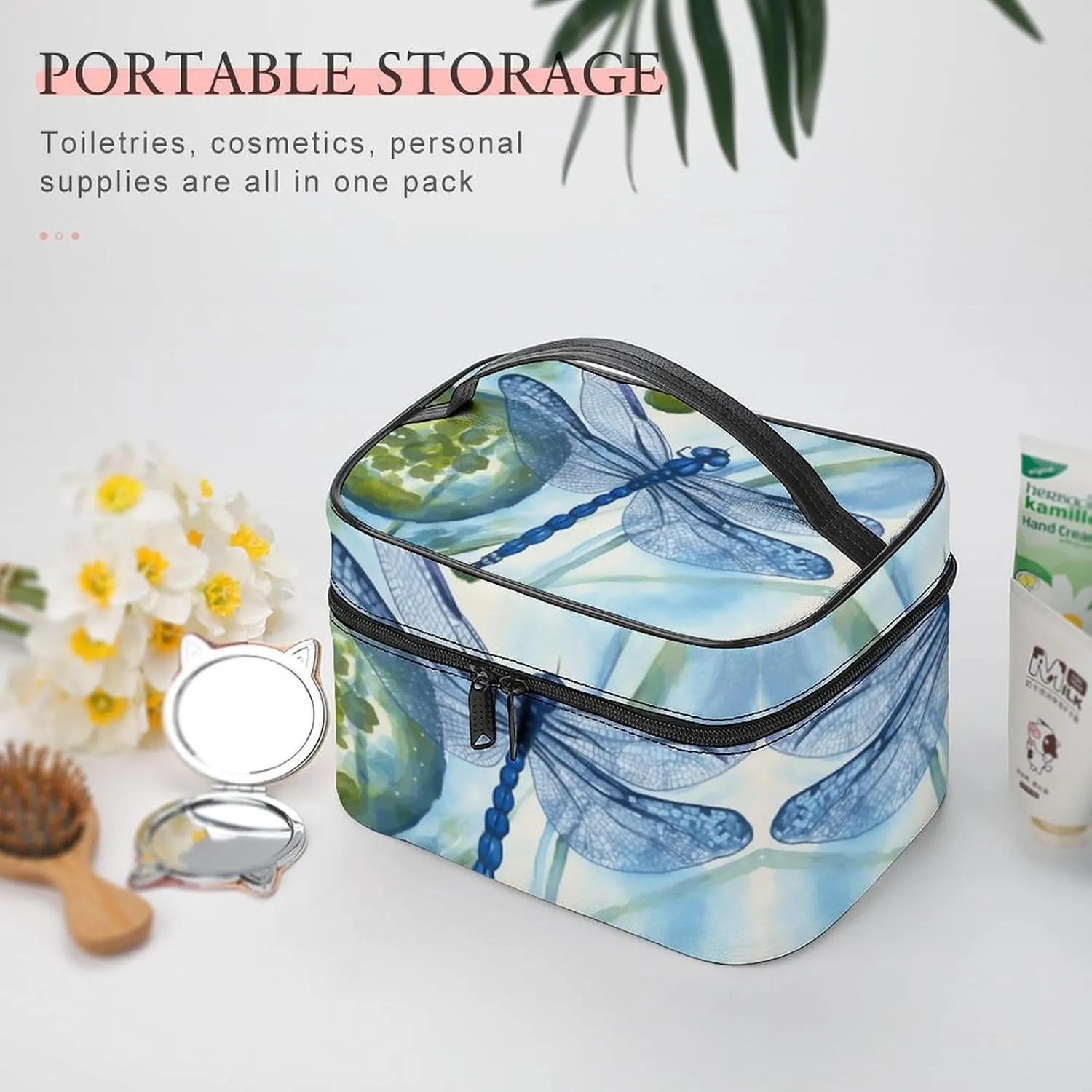 Travel Toiletry Bag for Women And Men,Hand Painted Blue Dragonfly Toiletry Organizer, Makeup Bag Travel Organizer for Shampoo,Toiletries