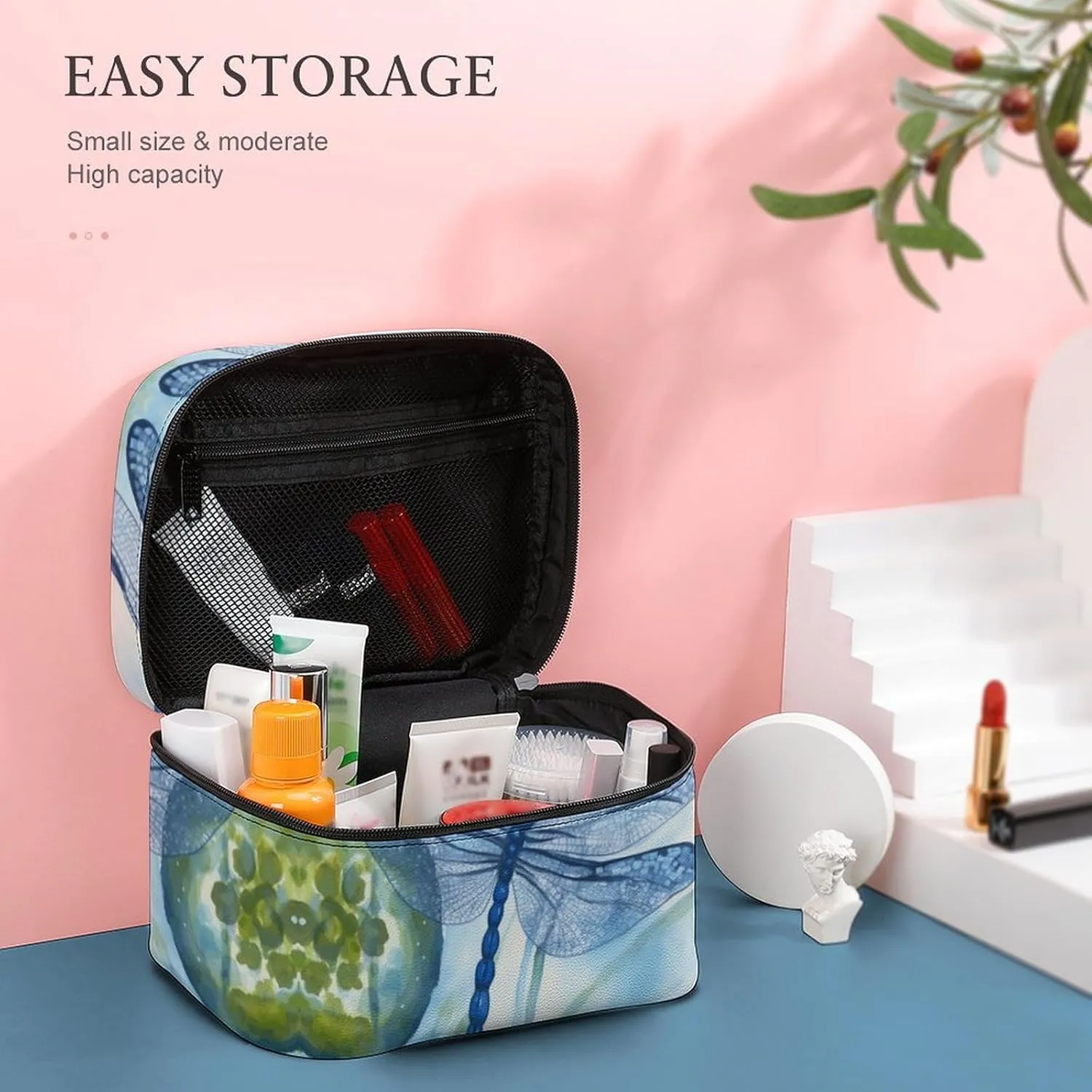 Travel Toiletry Bag for Women And Men,Hand Painted Blue Dragonfly Toiletry Organizer, Makeup Bag Travel Organizer for Shampoo,Toiletries