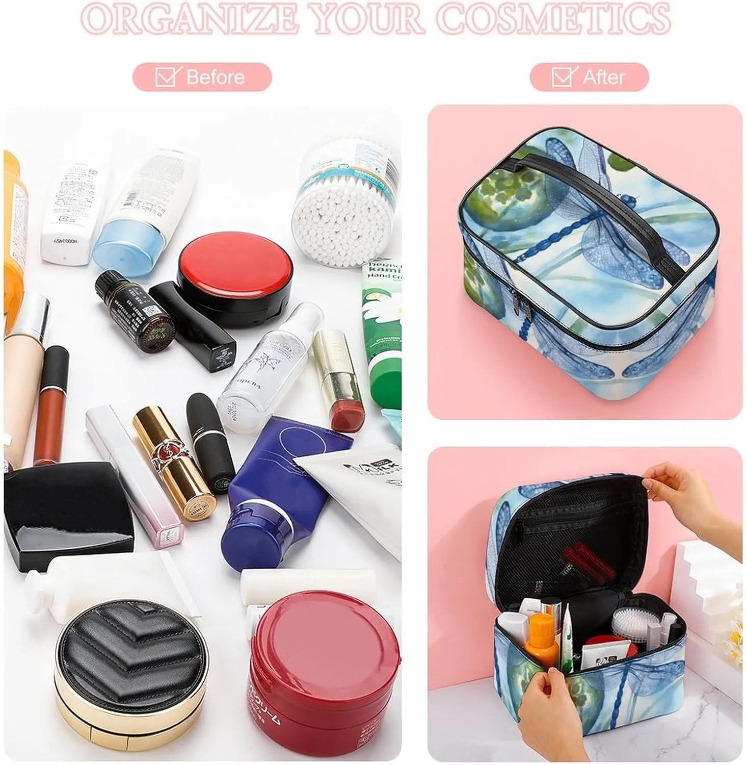 Travel Toiletry Bag for Women And Men,Hand Painted Blue Dragonfly Toiletry Organizer, Makeup Bag Travel Organizer for Shampoo,Toiletries