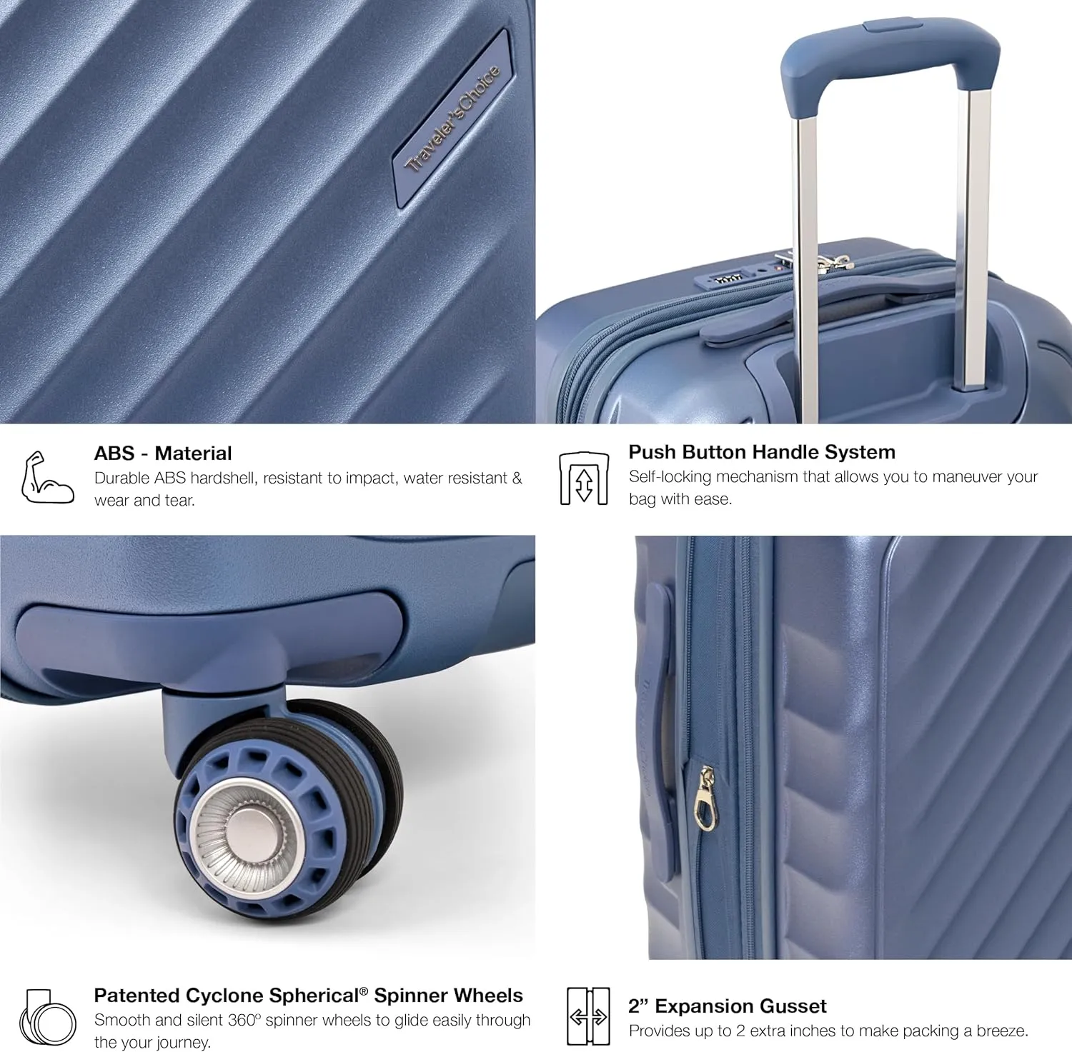 Traveler's Choice Elm Expandable Spinner Luggage, Matte Navy, 2 Piece Set