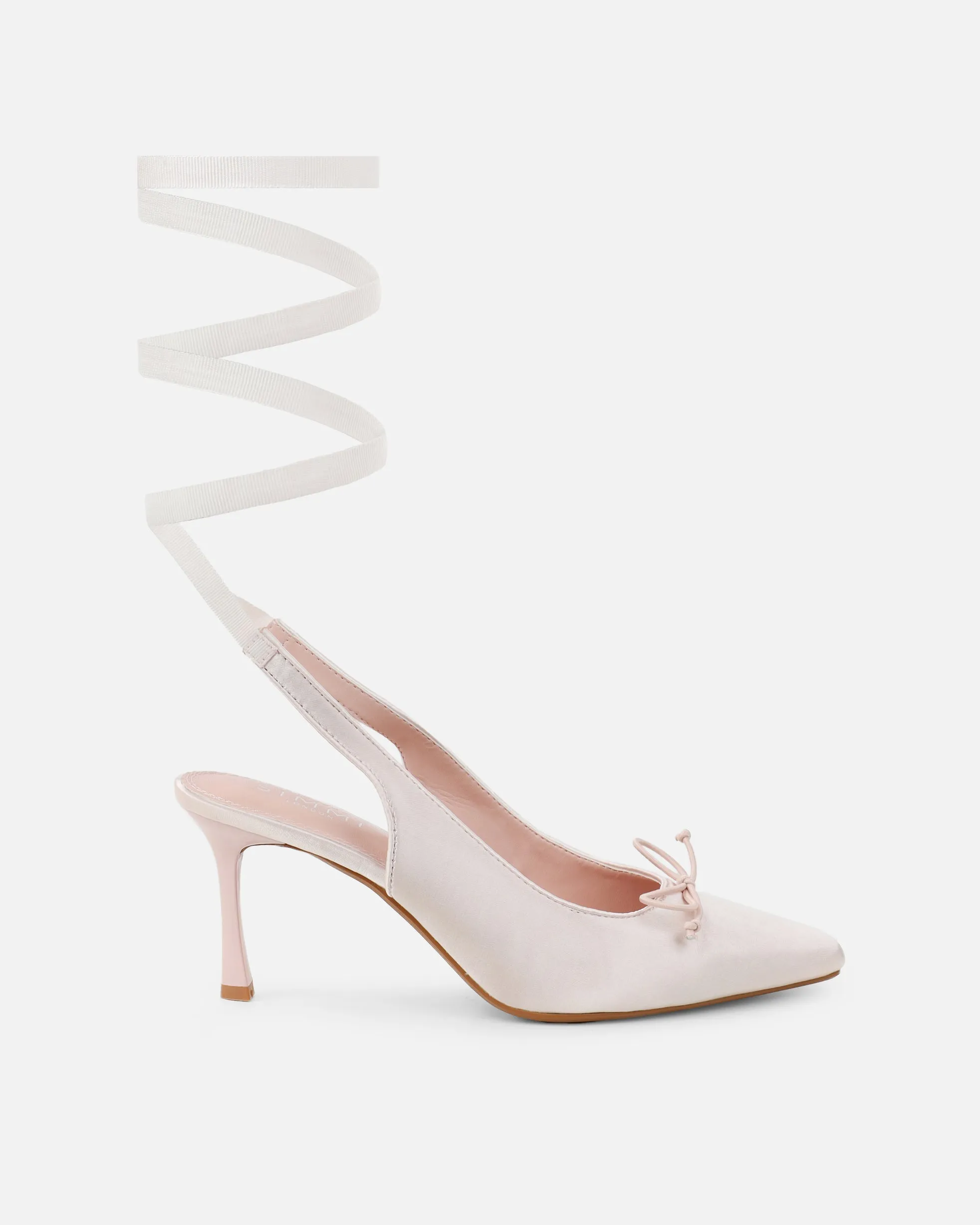 Trinnie Baby Pink Satin Lace Up Ballet Mid Heels