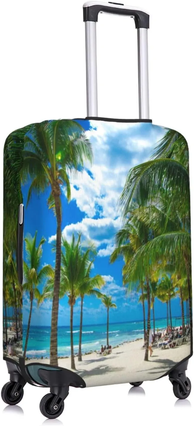 Tropical Beach Palm Tree Travel Luggage Cover Fits 18-32 Inch Luggage, Elastic Suitcase Cover Protector with Concealed Zipper for Wheeled Suitcase Tsa Approved