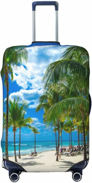 Tropical Beach Palm Tree Travel Luggage Cover Fits 18-32 Inch Luggage, Elastic Suitcase Cover Protector with Concealed Zipper for Wheeled Suitcase Tsa Approved