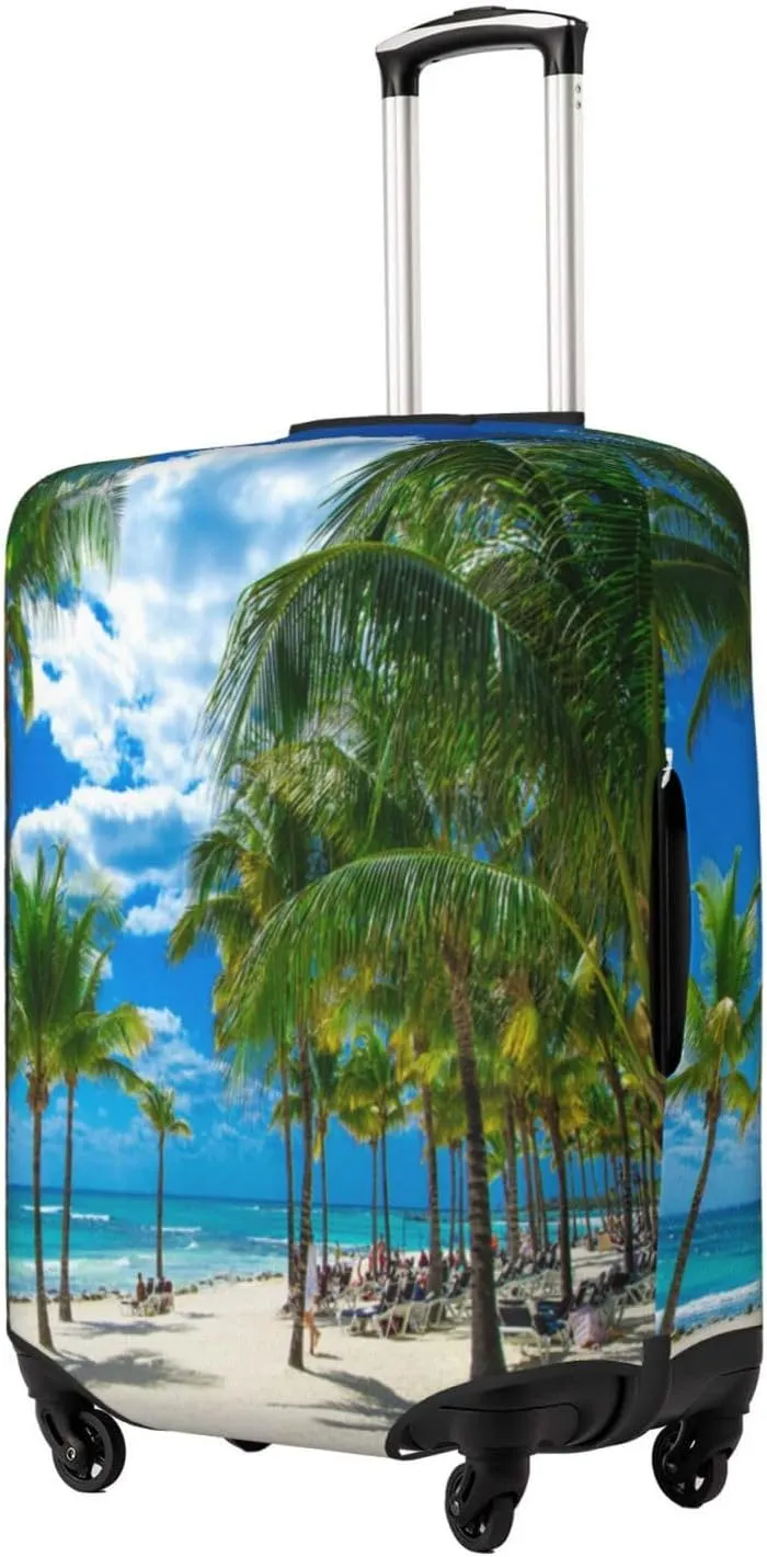 Tropical Beach Palm Tree Travel Luggage Cover Fits 18-32 Inch Luggage, Elastic Suitcase Cover Protector with Concealed Zipper for Wheeled Suitcase Tsa Approved