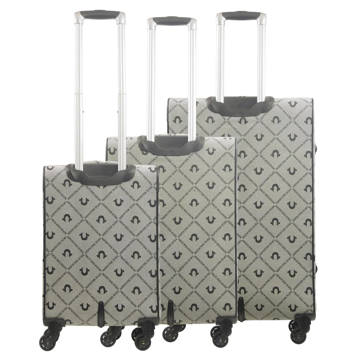 True Religion Grey 3-Piece Soft Sided Monogram Spinner Luggage Set
