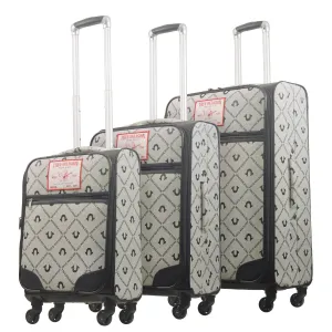 True Religion Grey 3-Piece Soft Sided Monogram Spinner Luggage Set