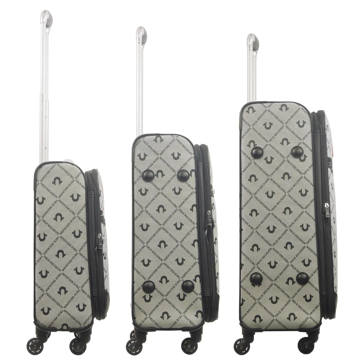 True Religion Grey 3-Piece Soft Sided Monogram Spinner Luggage Set