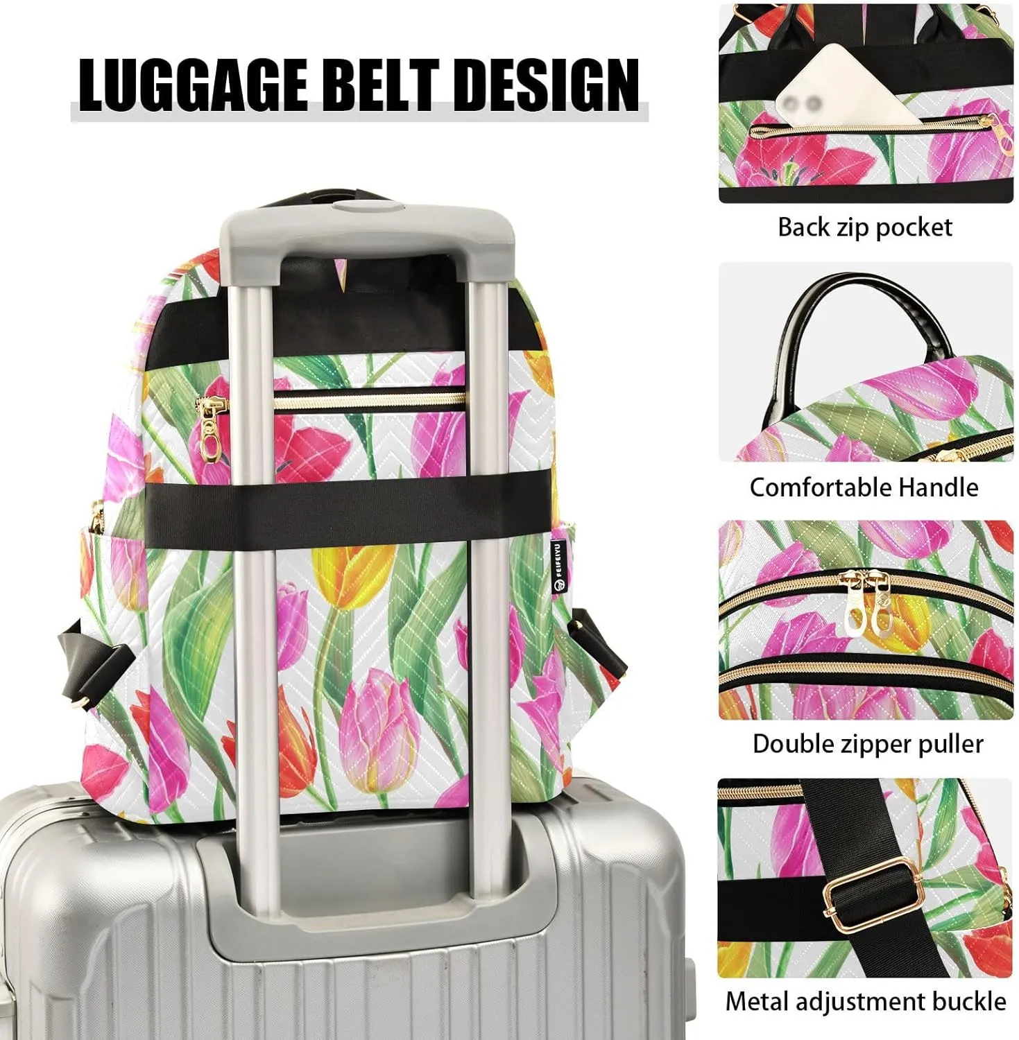 Tulips Flower White Backpack Purse for Women Ladies Satchel Bags with Anti-theft Back for College Hiking S