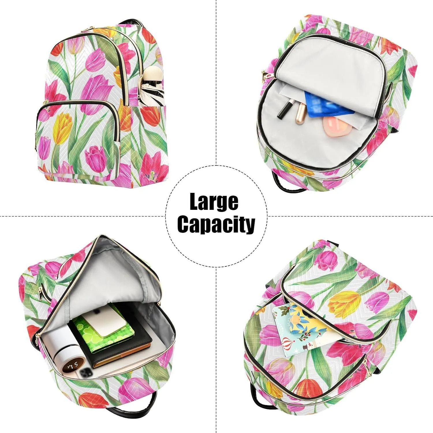 Tulips Flower White Backpack Purse for Women Ladies Satchel Bags with Anti-theft Back for College Hiking S