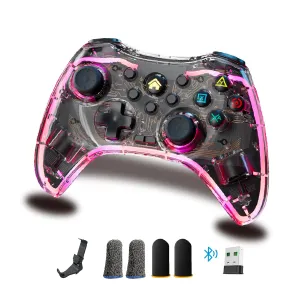 turbX 7-in-1 Wireless Game Controller Set for Nintendo Switch/iPhone/Android/PS4/Steam, Bluetooth Mobile Gamepad W. Finger Sleeves Phone Grip  PC Adapter, LED Light & Vibration
