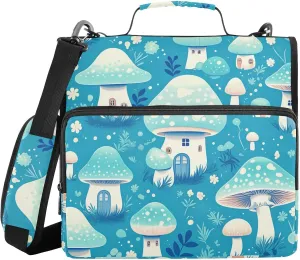 Turquoise Mushroom Houses 1.5 Inch 3 Rings Zippered Binder Bag with Shoulder Strap & Handle Waterproof Portfolios Portfolio Organizer for School/Office