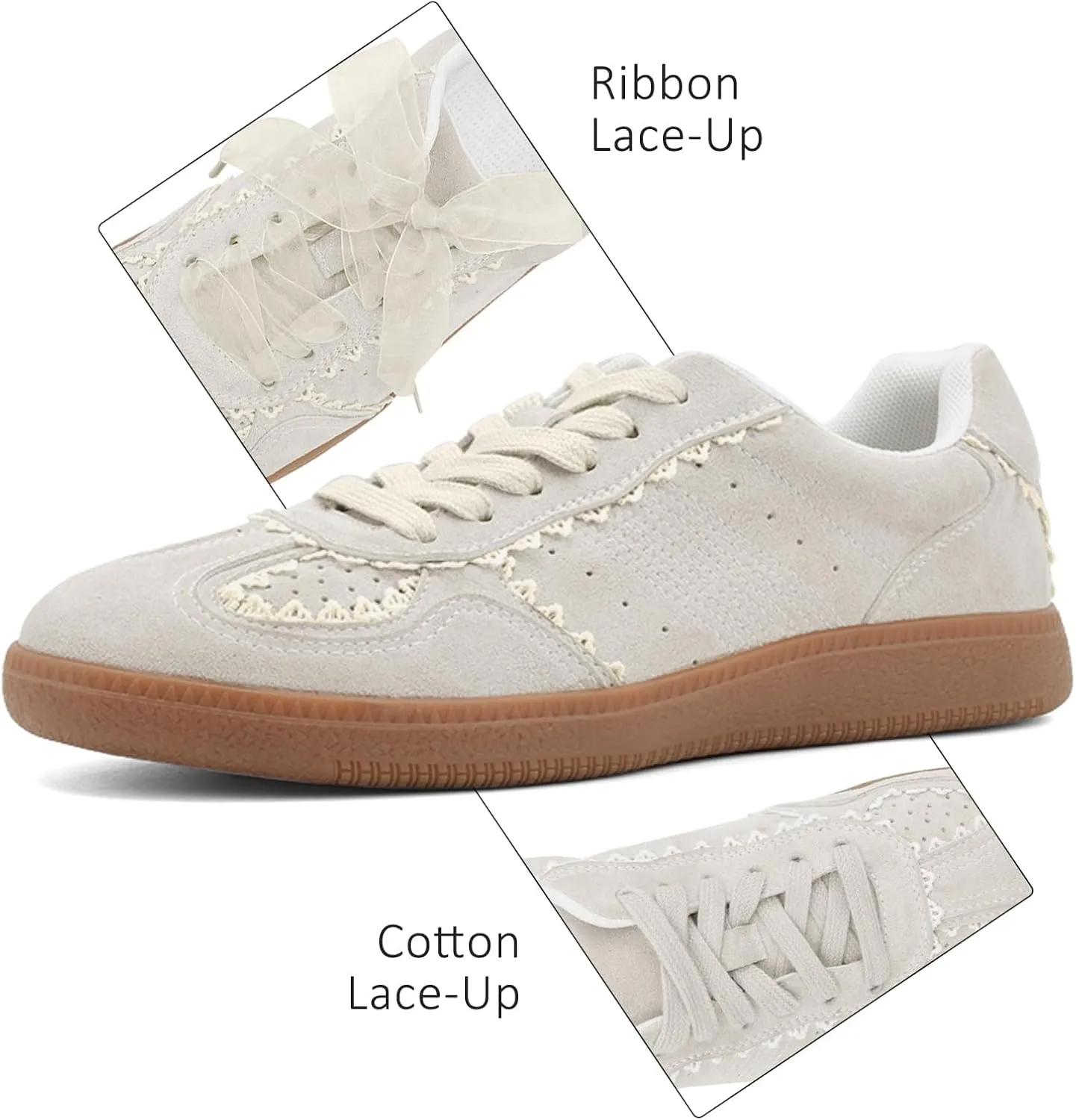 UBWDU Lace Fashion Ballet Sneakers for Women 2025 – Trendy Cute Crochet Ribbon Lace-Up Casual Spring Shoes