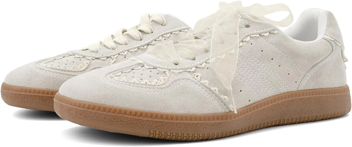UBWDU Lace Fashion Ballet Sneakers for Women 2025 – Trendy Cute Crochet Ribbon Lace-Up Casual Spring Shoes