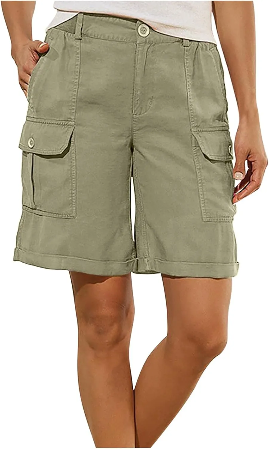 Uillui Cargo Shorts for Women High Waist Straight Leg Bootcut Shorts Multi-Pocket Tactical Cargo Shorts Outdoor Hiking Short