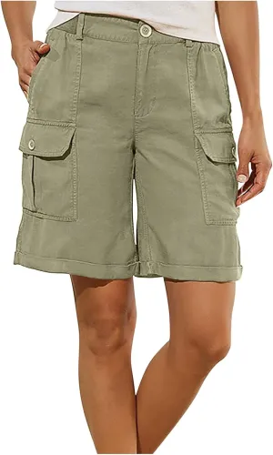 Uillui Cargo Shorts for Women High Waist Straight Leg Bootcut Shorts Multi-Pocket Tactical Cargo Shorts Outdoor Hiking Short