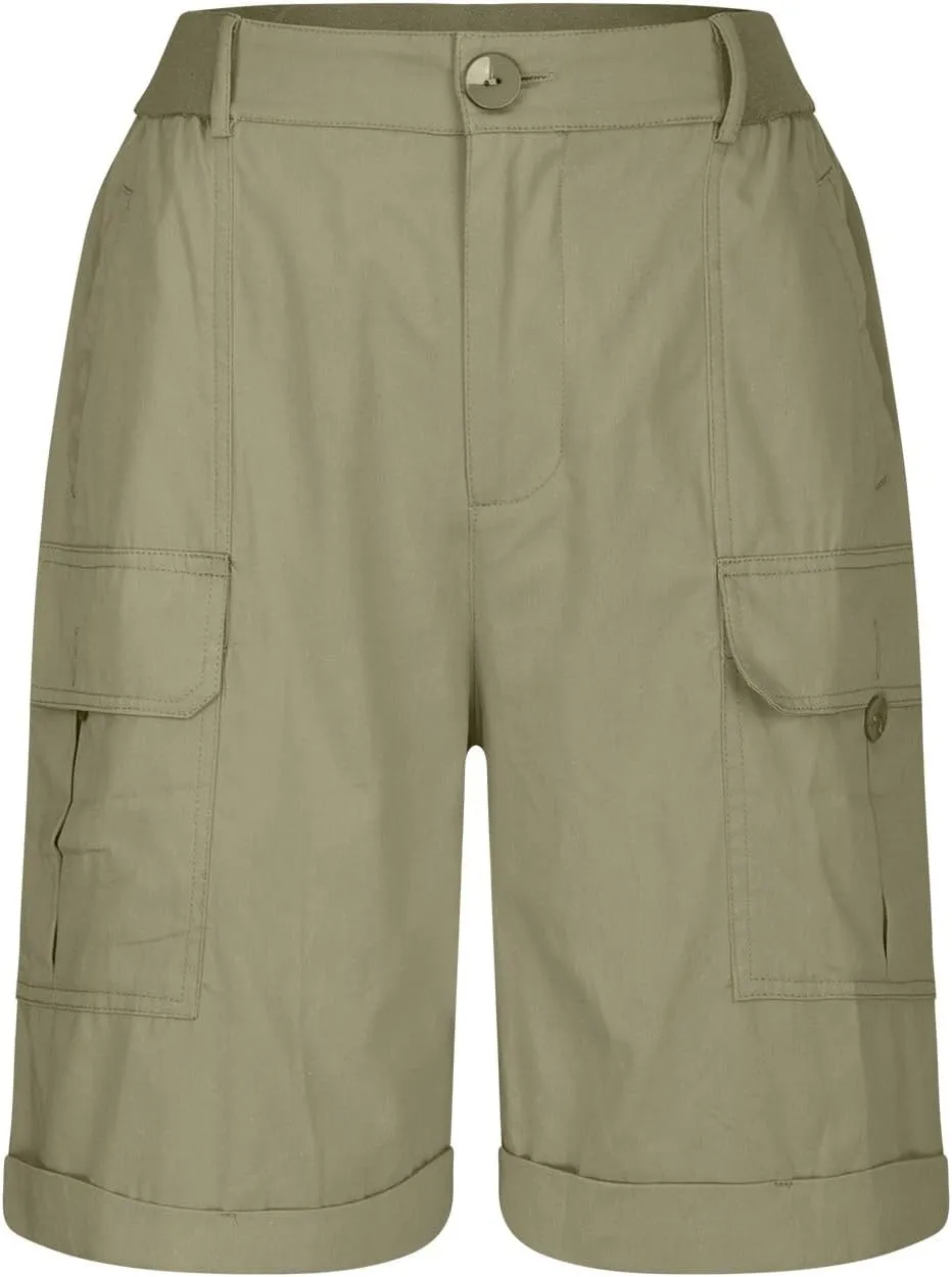 Uillui Cargo Shorts for Women High Waist Straight Leg Bootcut Shorts Multi-Pocket Tactical Cargo Shorts Outdoor Hiking Short