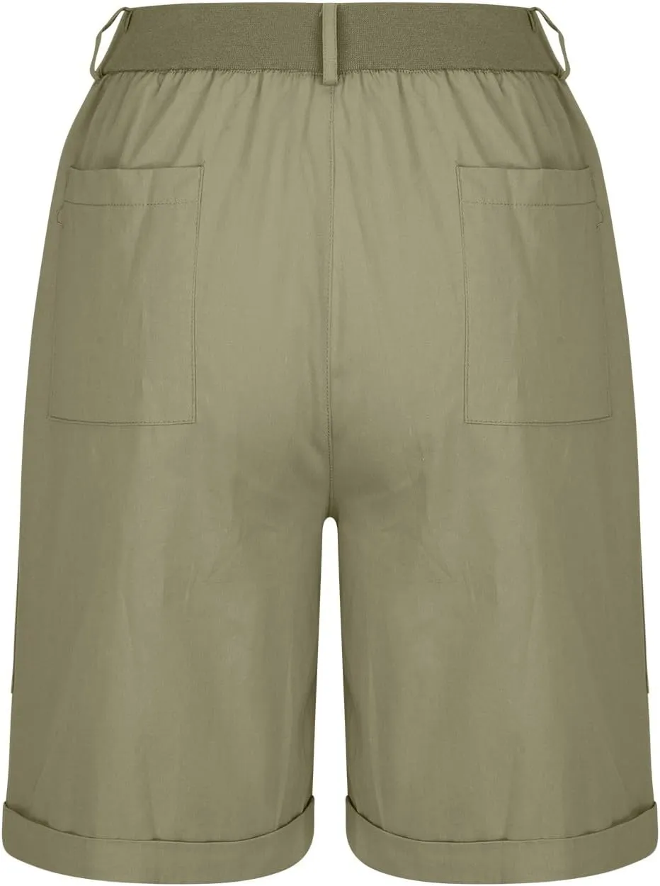 Uillui Cargo Shorts for Women High Waist Straight Leg Bootcut Shorts Multi-Pocket Tactical Cargo Shorts Outdoor Hiking Short