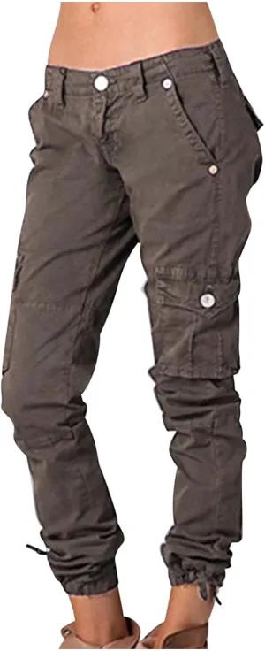 Uillui Military Women Cargo Pants Ripstop Multi-Pockets Corset Leg Bootleg Pant Low Waist Outdoor Hiking Tactical Cargo Pant