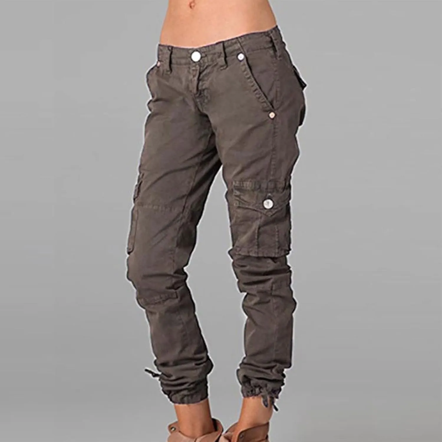 Uillui Military Women Cargo Pants Ripstop Multi-Pockets Corset Leg Bootleg Pant Low Waist Outdoor Hiking Tactical Cargo Pant