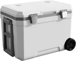 Ultra-Light Wheelded Cooler Insulated Portable Ice Chest 47.5 Quarts for Beach, Beverage, Camping, Beverage, Picnic, Fishing, Boat, Barbecue, 30% Lighter Than Romolded Colers