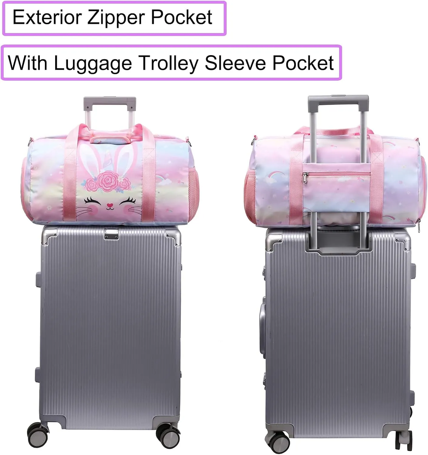 Unicorn Dance Bag for Girls Travel Duffel Bags Girls Sports Gym Bag Overnight Ballet Dance Bag with Shoe Compartment and Wet Compartment（Pink）