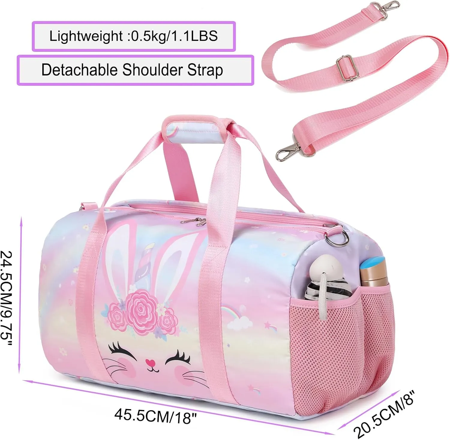 Unicorn Dance Bag for Girls Travel Duffel Bags Girls Sports Gym Bag Overnight Ballet Dance Bag with Shoe Compartment and Wet Compartment（Pink）