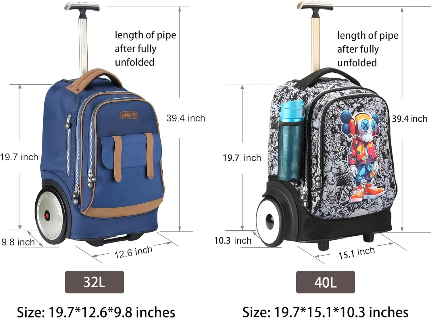 UNIKER Rolling Laptop Bag for Laptop,Wheeled Backpack for Adult,Wheeled Suitcase,Softside Trolley Bag with Laptop Compartment