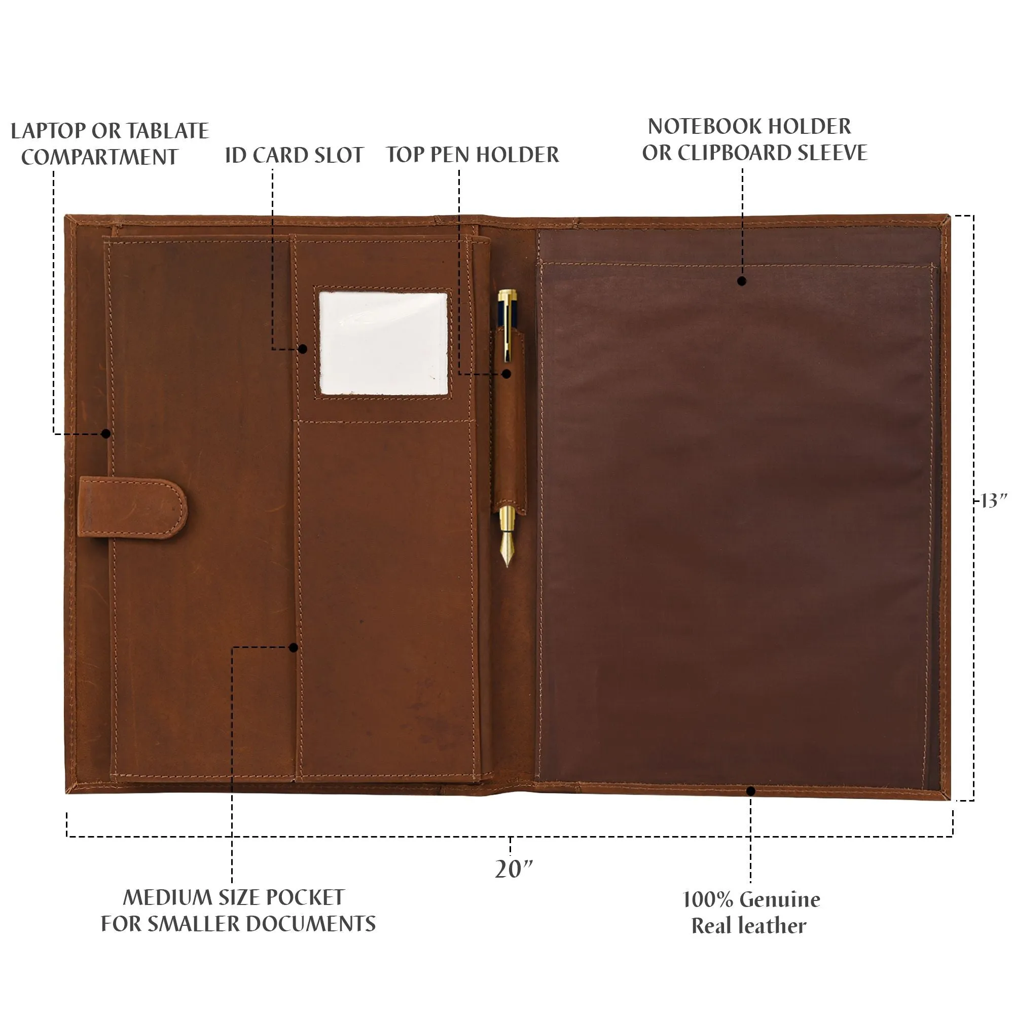 Unisex Brown Solid Genuine Leather Portfolio / File Folder - Clearance sale