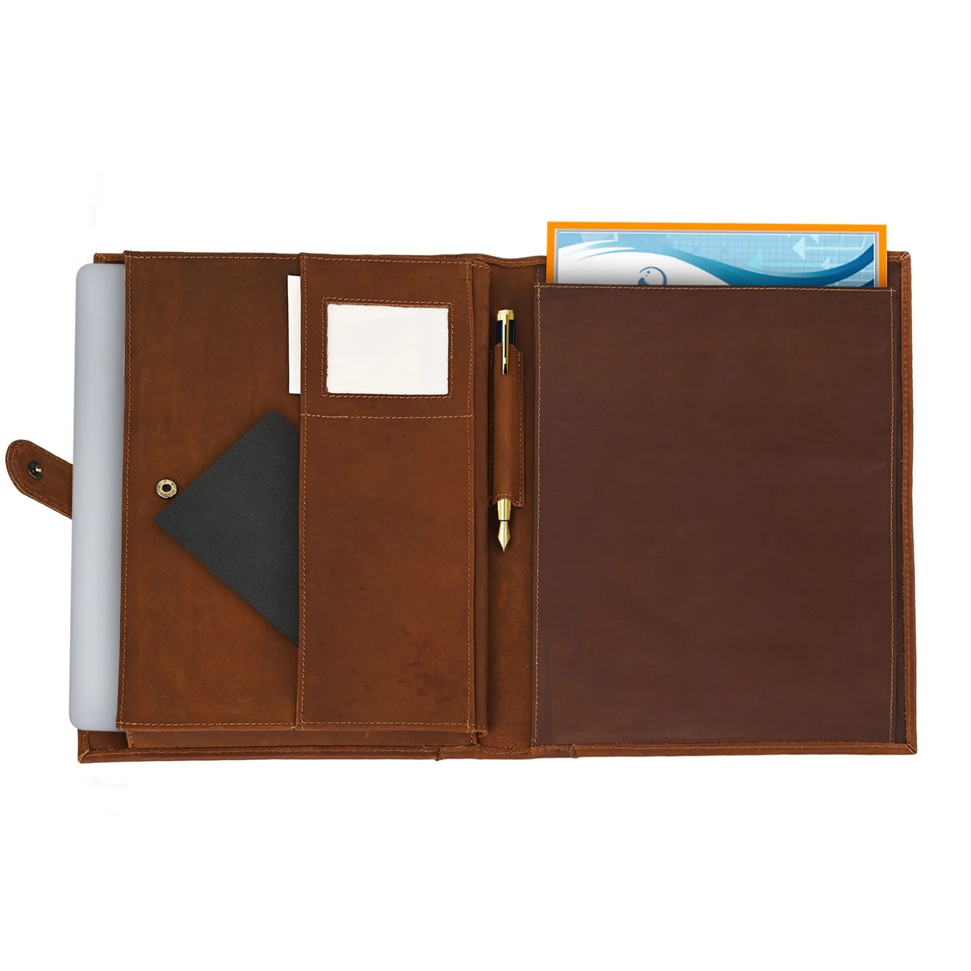 Unisex Brown Solid Genuine Leather Portfolio / File Folder - Clearance sale