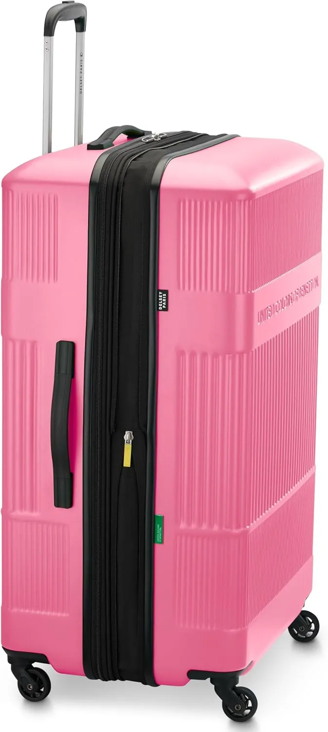 United Colors of Benetton Ribbed Hardside Expandable Luggage with Spinner Wheels, Light Pink, Checked-Large 29 Inch