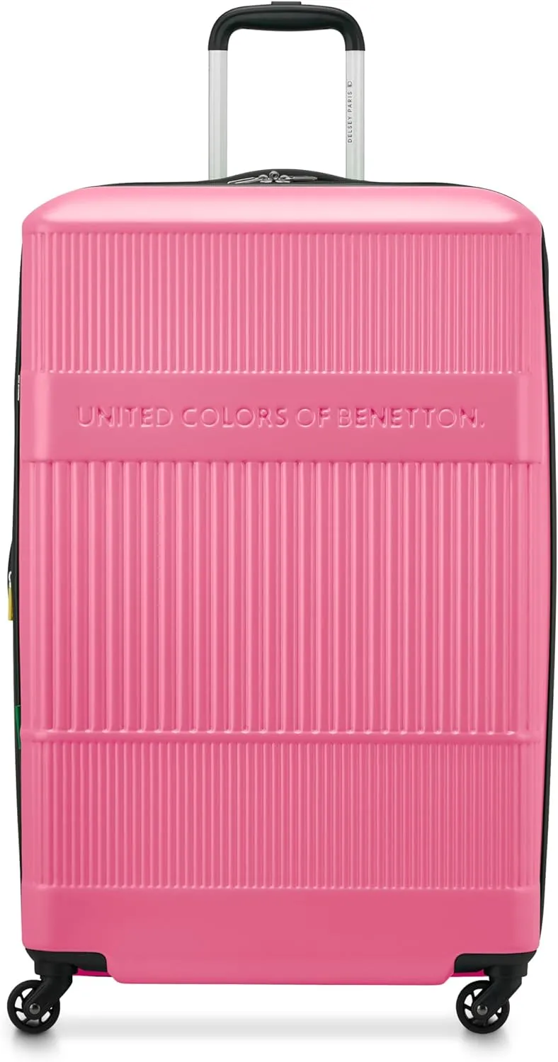 United Colors of Benetton Ribbed Hardside Expandable Luggage with Spinner Wheels, Light Pink, Checked-Large 29 Inch