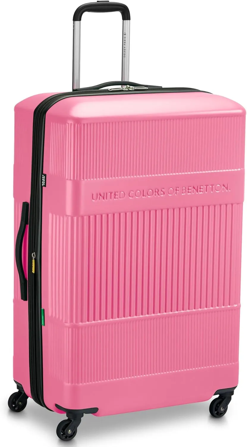 United Colors of Benetton Ribbed Hardside Expandable Luggage with Spinner Wheels, Light Pink, Checked-Large 29 Inch