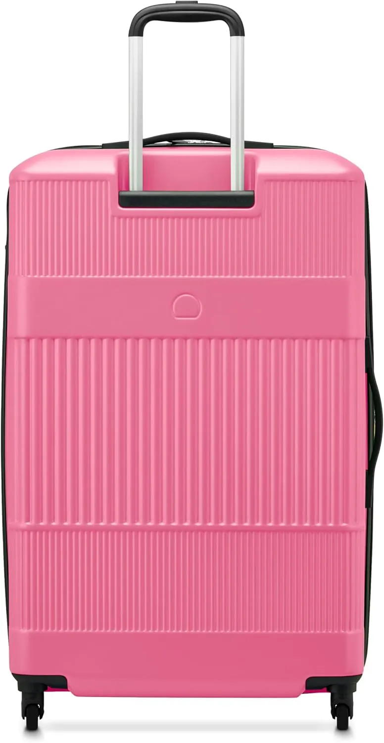 United Colors of Benetton Ribbed Hardside Expandable Luggage with Spinner Wheels, Light Pink, Checked-Large 29 Inch