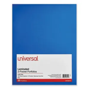 Universal® Laminated Two-Pocket Folder, Cardboard Paper, 100-Sheet Capacity, 11 X 8.5, Blue, 25/box