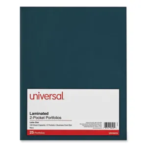 Universal® Laminated Two-Pocket Folder, Cardboard Paper, 100-Sheet Capacity, 11 X 8.5, Navy, 25/box