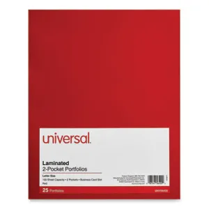 Universal® Laminated Two-Pocket Folder, Cardboard Paper, 100-Sheet Capacity, 11 X 8.5, Red, 25/box