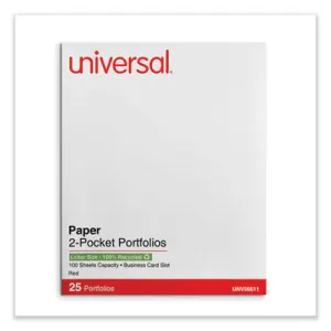 Universal® Two-Pocket Portfolio, Embossed Leather Grain Paper, 11 X 8.5, Red, 25/box