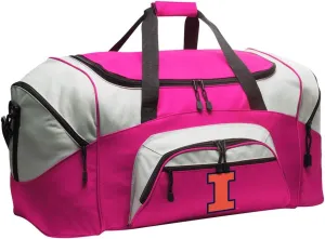 University of Illinois Duffel Bag LARGE Illini Suitcase or Gym Bag for Men Ladies Him or Her! (Pink)
