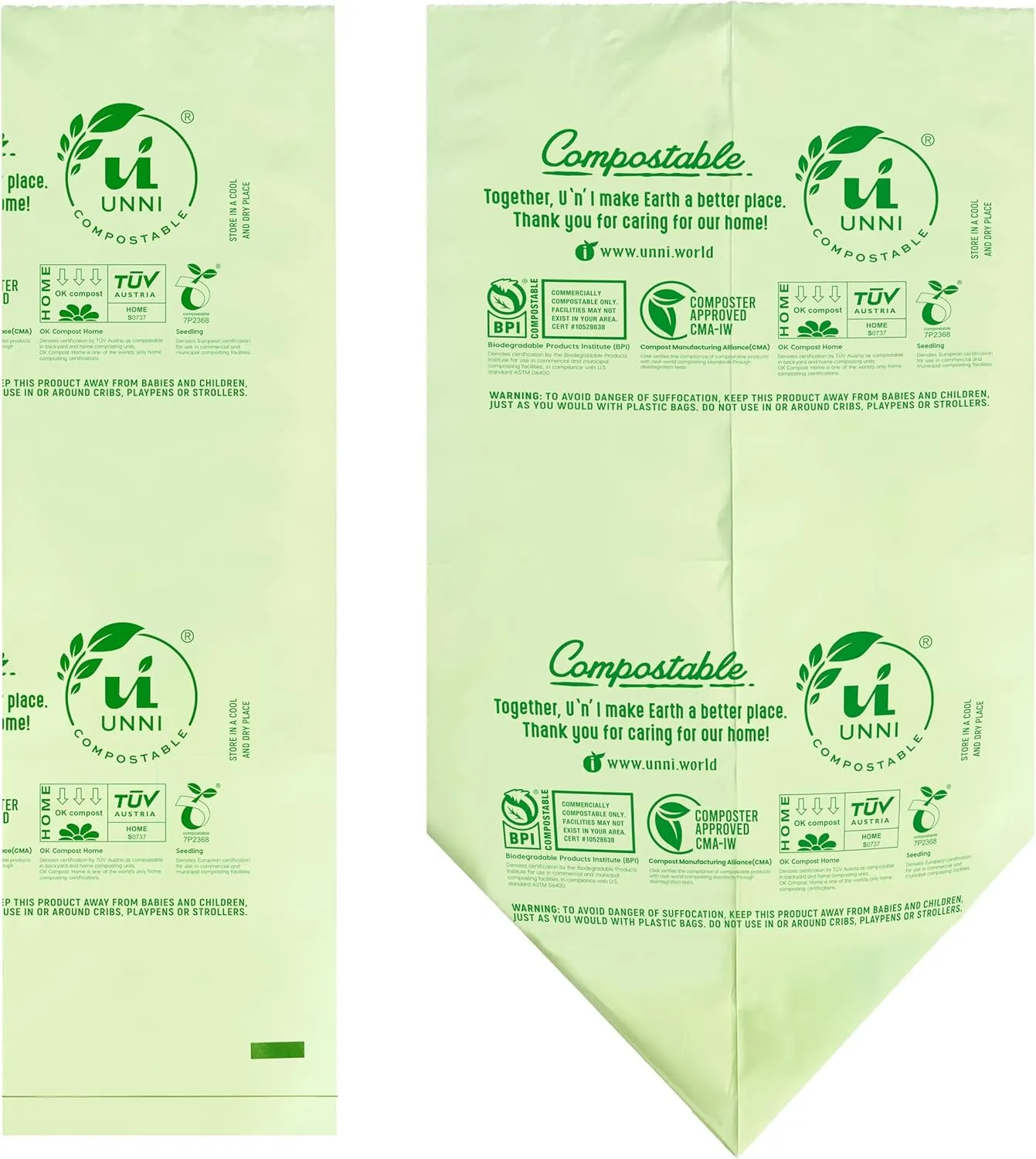 UNNI Compostable Lawn & Leaf Liner Bags, 30-33 Gallon, 124 Liter, 1.1 Mil Extra Thick, 20 Count, Yard Waste & Food Scraps Disposal, ASTM D6400, BPI, CMA & OK compost HOME Certified, San Francisco