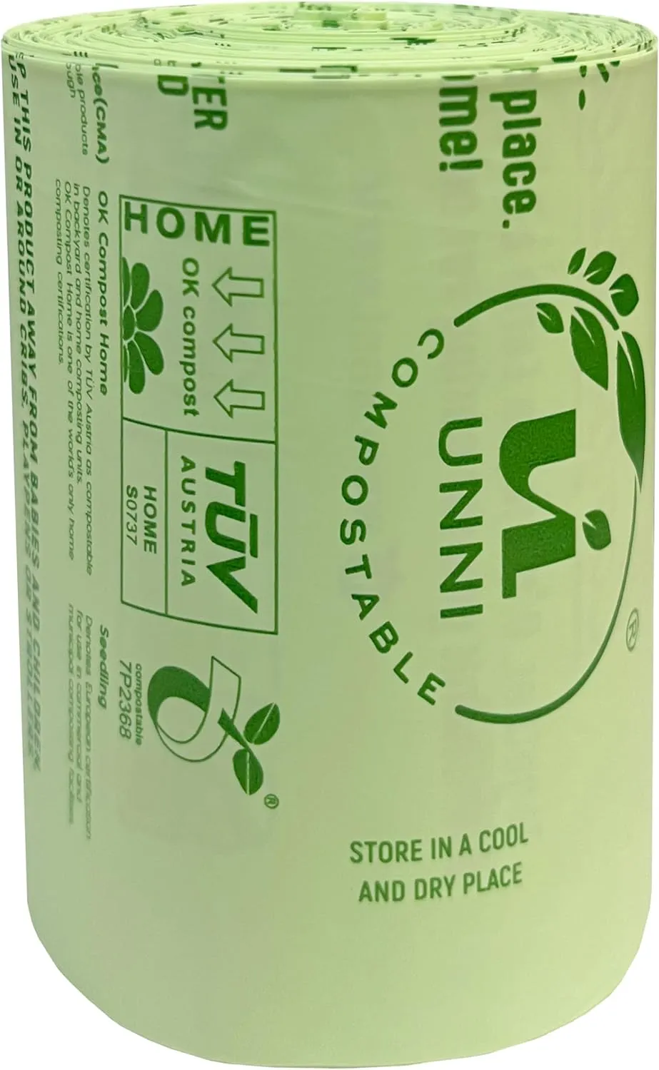 UNNI Compostable Liner Bags, 13 Gallon, 49.2 Liter, 50 Count, Heavy Duty 0.9 Mil, Tall Kitchen Food Scrap Waste Bags, ASTM D6400, US BPI, CMA and Europe OK compost HOME Certified, San Francisco