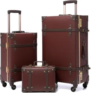 urecity Vintage Luggage Sets of 3 Piece - Hardside Lightweight Spinner Suitcases - Retro Travel Set includes Under Seat Train Case, 26" 20" 12" (Caramel Brown)