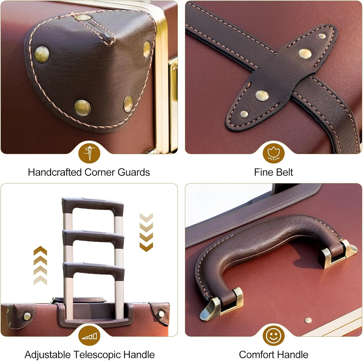 urecity Vintage Luggage Sets of 3 Piece - Hardside Lightweight Spinner Suitcases - Retro Travel Set includes Under Seat Train Case, 26" 20" 12" (Caramel Brown)