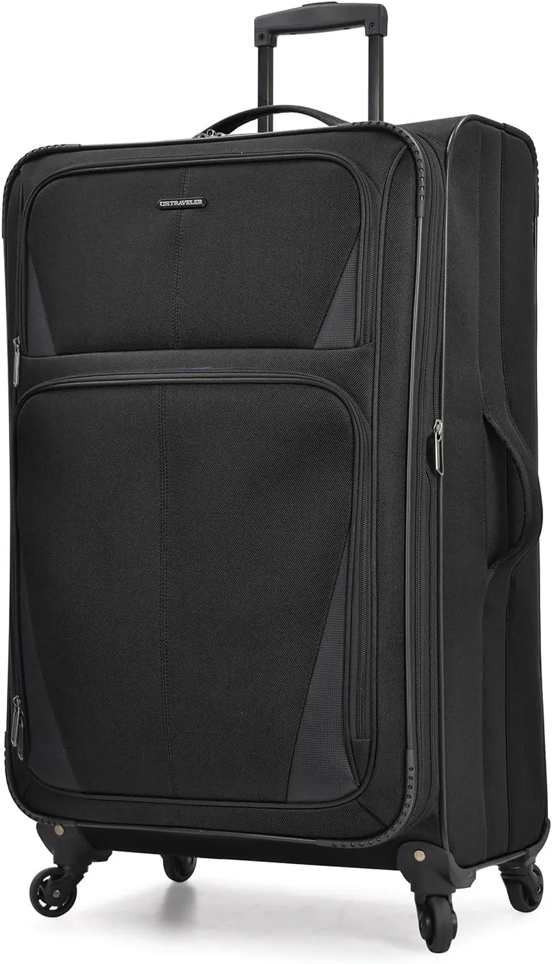 U.S. Traveler Aviron Bay Expandable Softside Luggage with Spinner Wheels, Black, 30-Inch