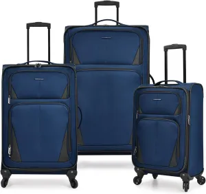 U.S. Traveler Aviron Bay Expandable Softside Spinner Wheels, Navy, 3 Piece Luggage